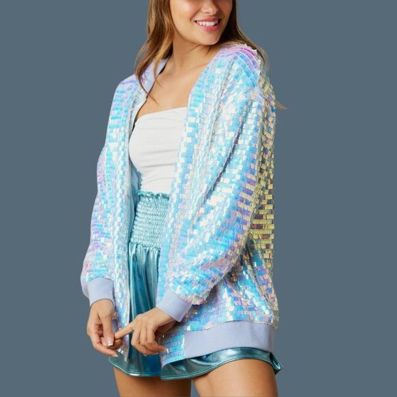 Holographic Sequin Bomber Jacket - Picture 1 of 8